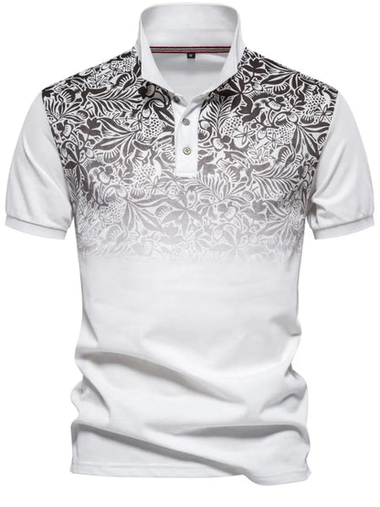 Men's Printed Collared Neck Short Sleeve Polo Shirt - Ivory