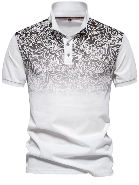 Men's Printed Collared Neck Short Sleeve Polo Shirt - Ivory