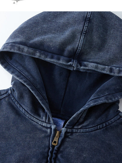 Men's Washed Zip Up Casual Hoodie - DCDesigns mens casual hoodie product view