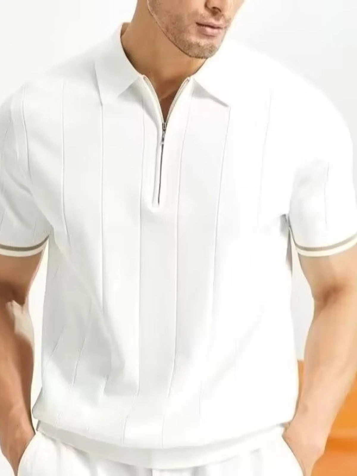 Men's Modern Fit Zip-Up Polo Shirt - White