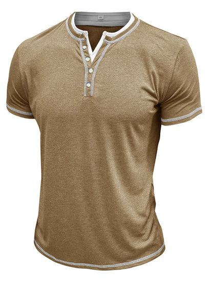 Men's Casual Henley Polo Shirt with Contrast Trim - Camel