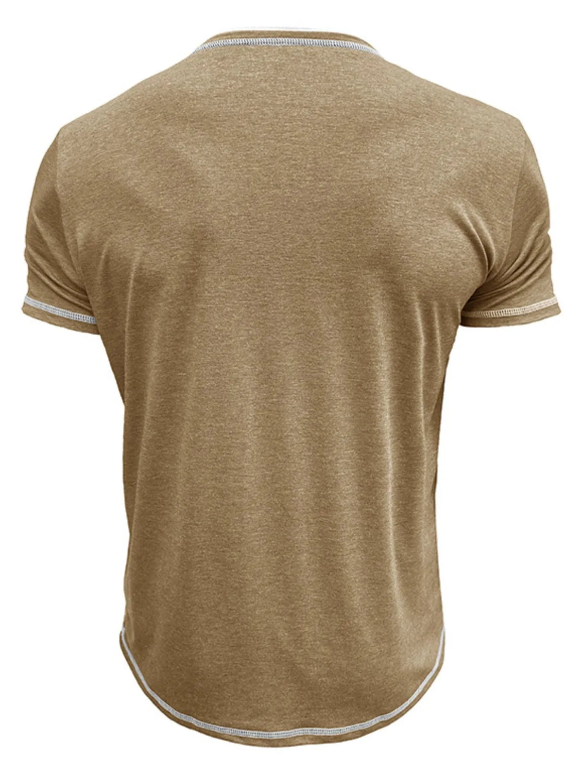 Men's Casual Henley Polo Shirt with Contrast Trim - Camel