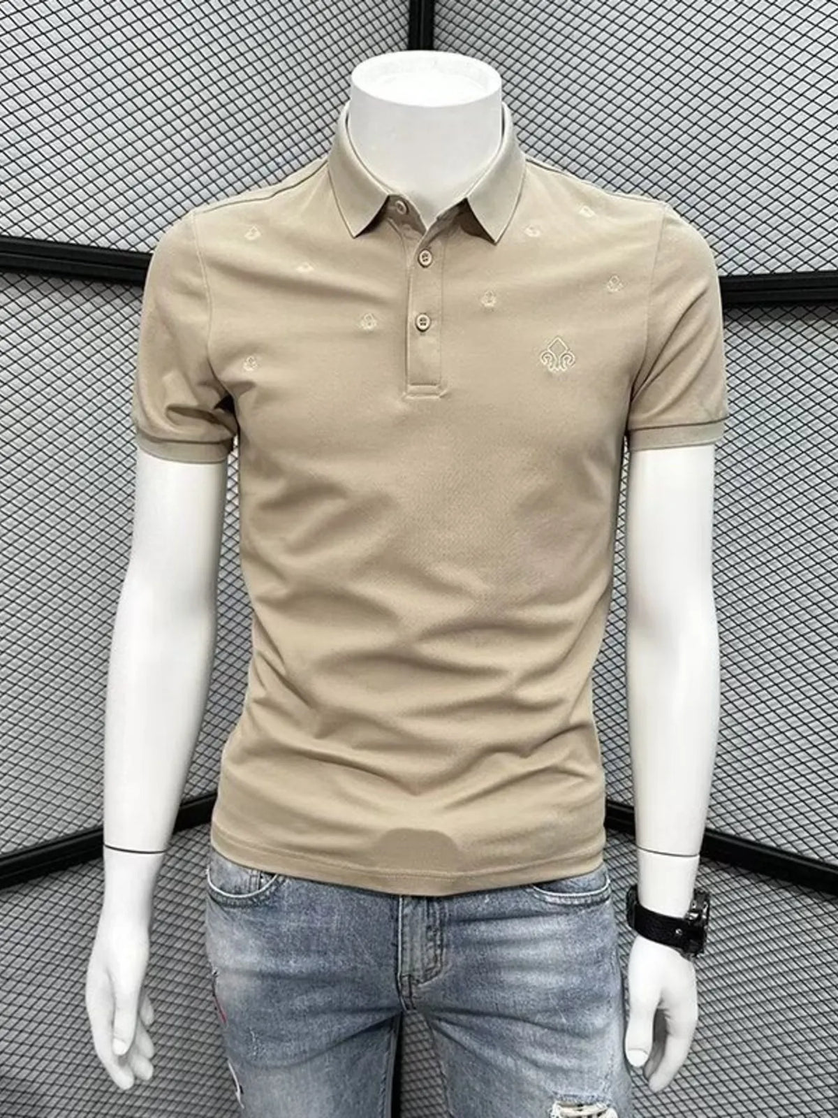 Men's Button Detail Short Sleeve Polo Shirt - Apricot