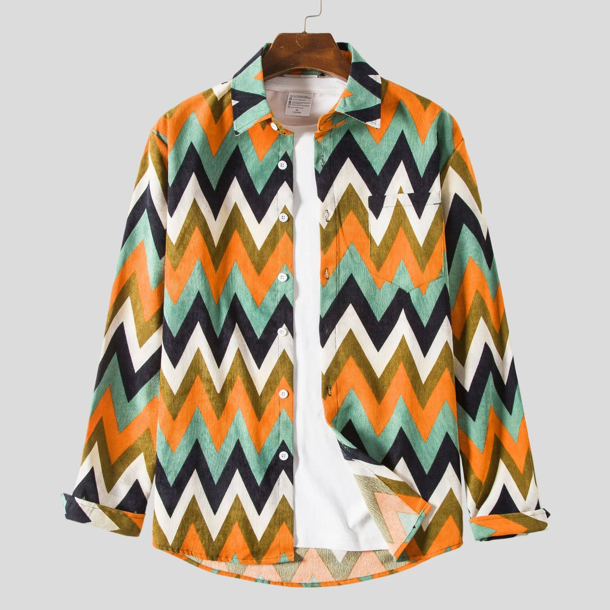 Men's Geometric Chevron Pattern Long Sleeve Casual Shirt | DCDesigns