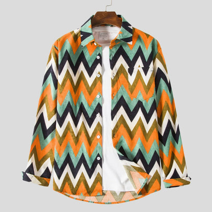 Men's Geometric Chevron Pattern Long Sleeve Casual Shirt | DCDesigns