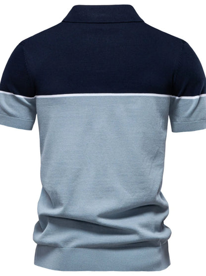 Men's Color Block Short Sleeve Knit Polo Shirt - Navy