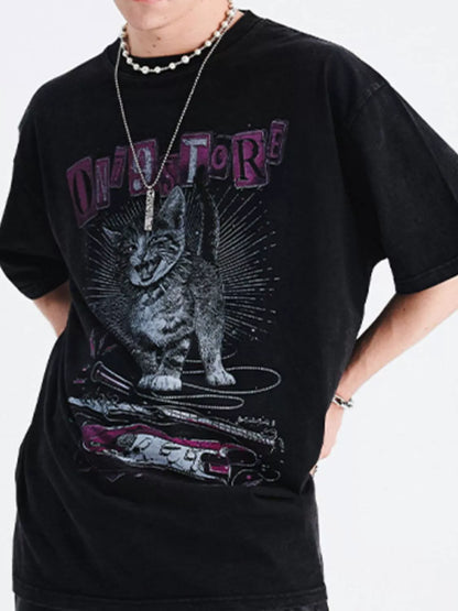 Men's Cat Graphic Oversized T-Shirt – men's bold Y2K streetwear graphic tee, product image 2