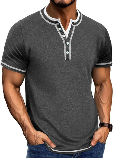 Men's Casual Henley Polo Shirt with Contrast Trim - Camel
