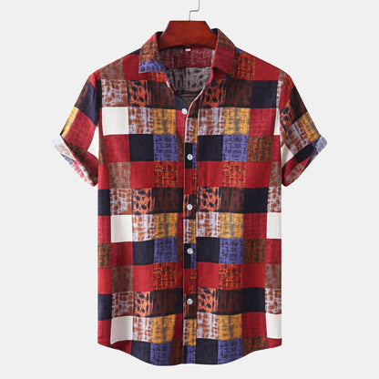 Men's Plaid Button-Up Short Sleeve Shirt | DCDesigns