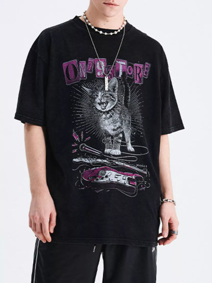 Men's Cat Graphic Oversized T-Shirt – men's bold Y2K streetwear graphic tee, product image 1