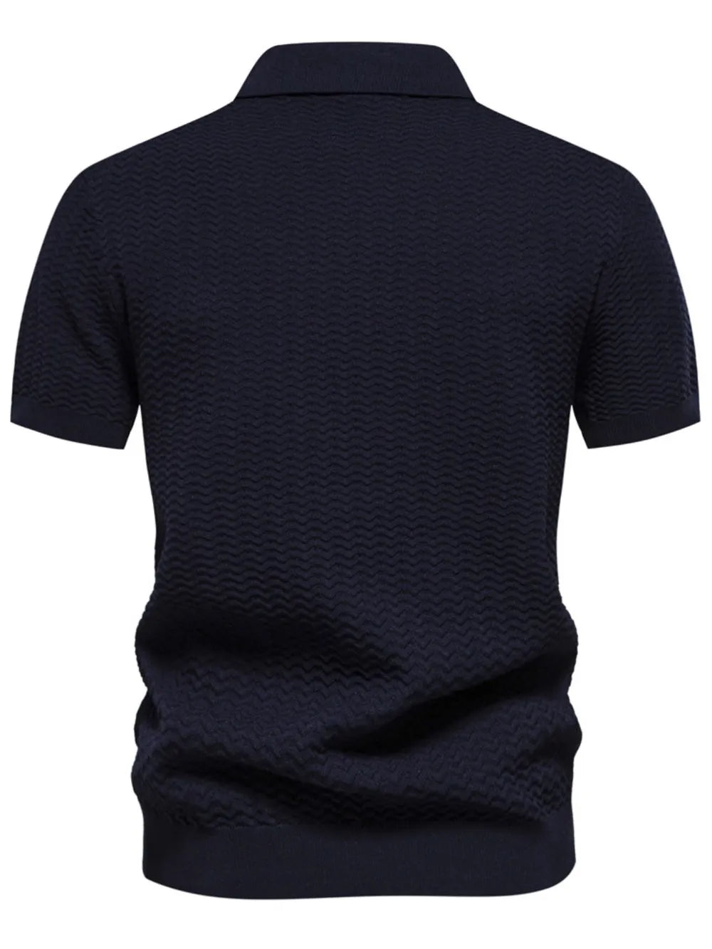 Men's Collared Neck Striped Texture Knit Polo Shirt - Dark Navy