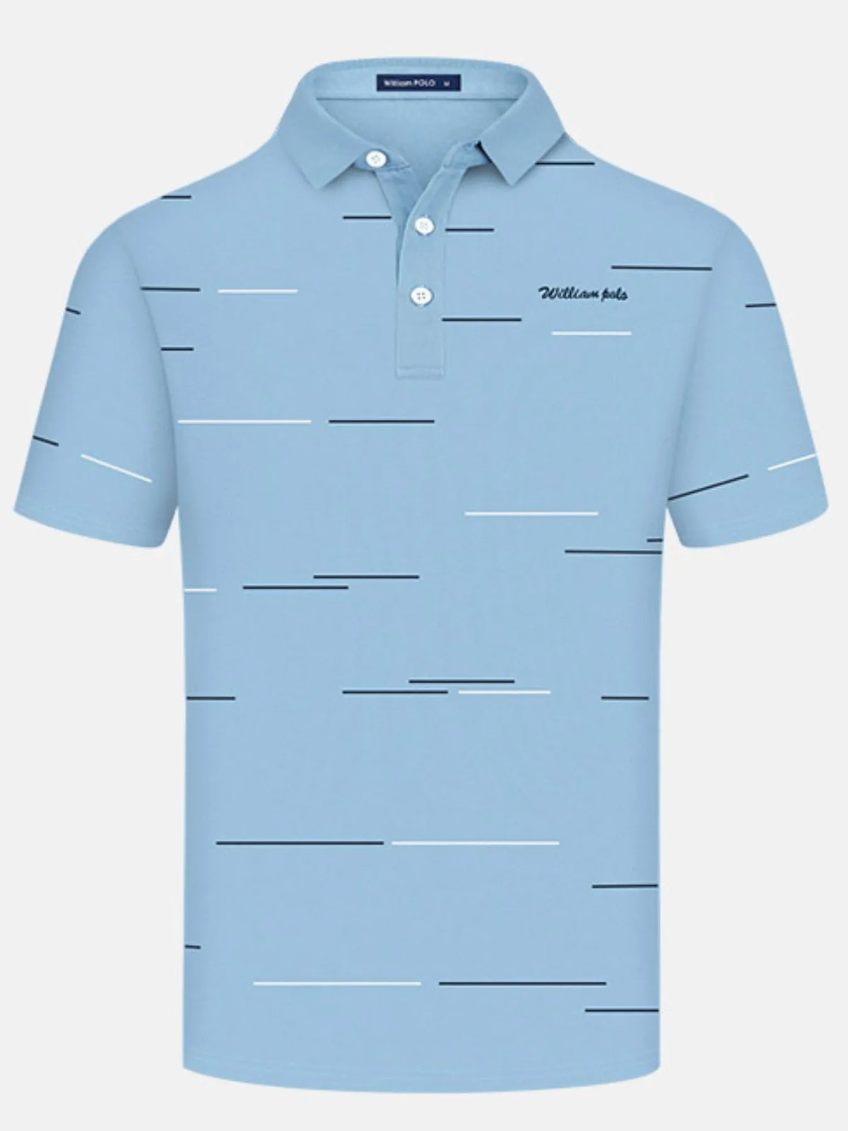 Men's Short Sleeve Collared Neck Striped Polo Shirt - Light Blue