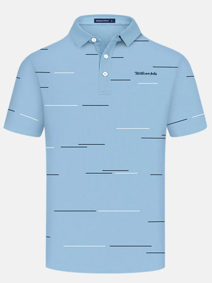 Men's Short Sleeve Collared Neck Striped Polo Shirt - Light Blue