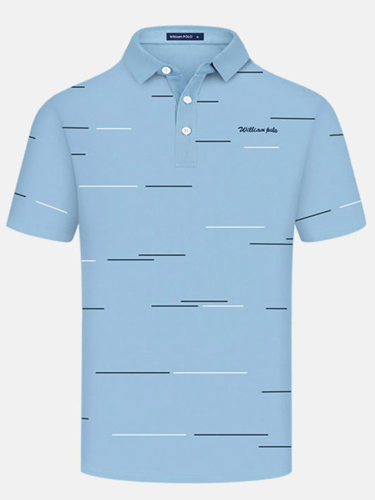 Men's Short Sleeve Collared Neck Striped Polo Shirt - Light Blue