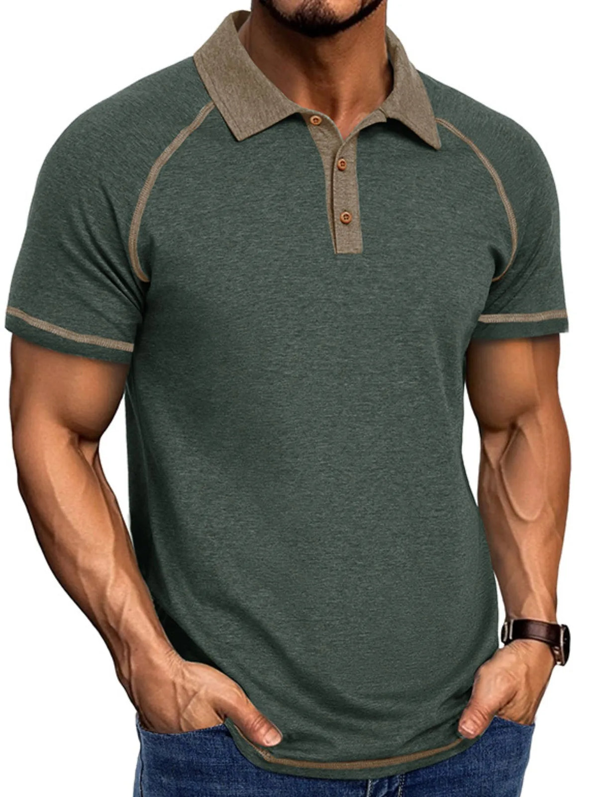 Men's Contrast Collar Short Sleeve Polo Shirt - Gray
