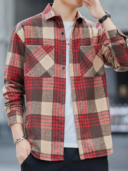 Men's Casual Plaid Long Sleeve Shirt | DCDesigns