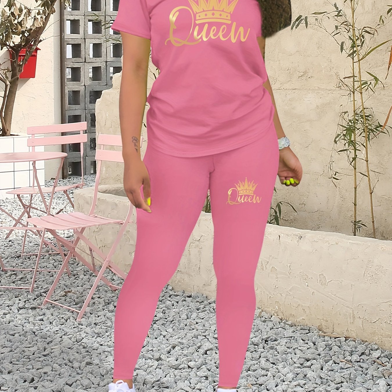 Two-Piece Crown “Queen” Print Set for Women