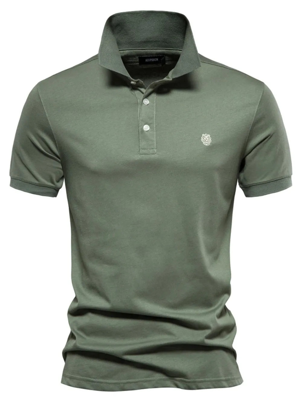 Men's Embroidered Collared Short Sleeve Polo Shirt - Moss