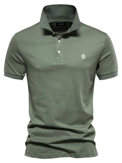 Men's Embroidered Collared Short Sleeve Polo Shirt - Moss