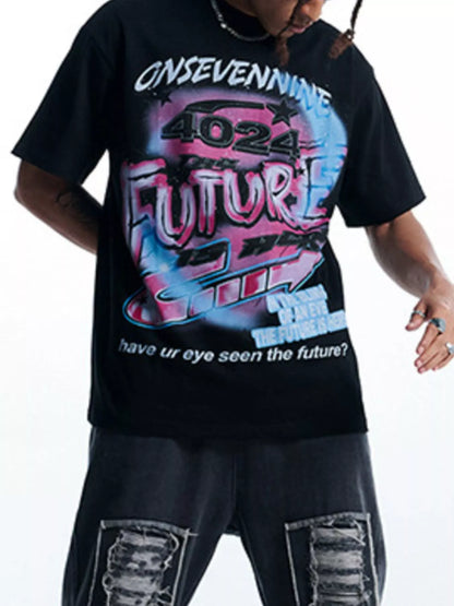 Men's Onsevennine Future Graphic Oversized T-Shirt – men's bold Y2K streetwear graphic tee, product image 2