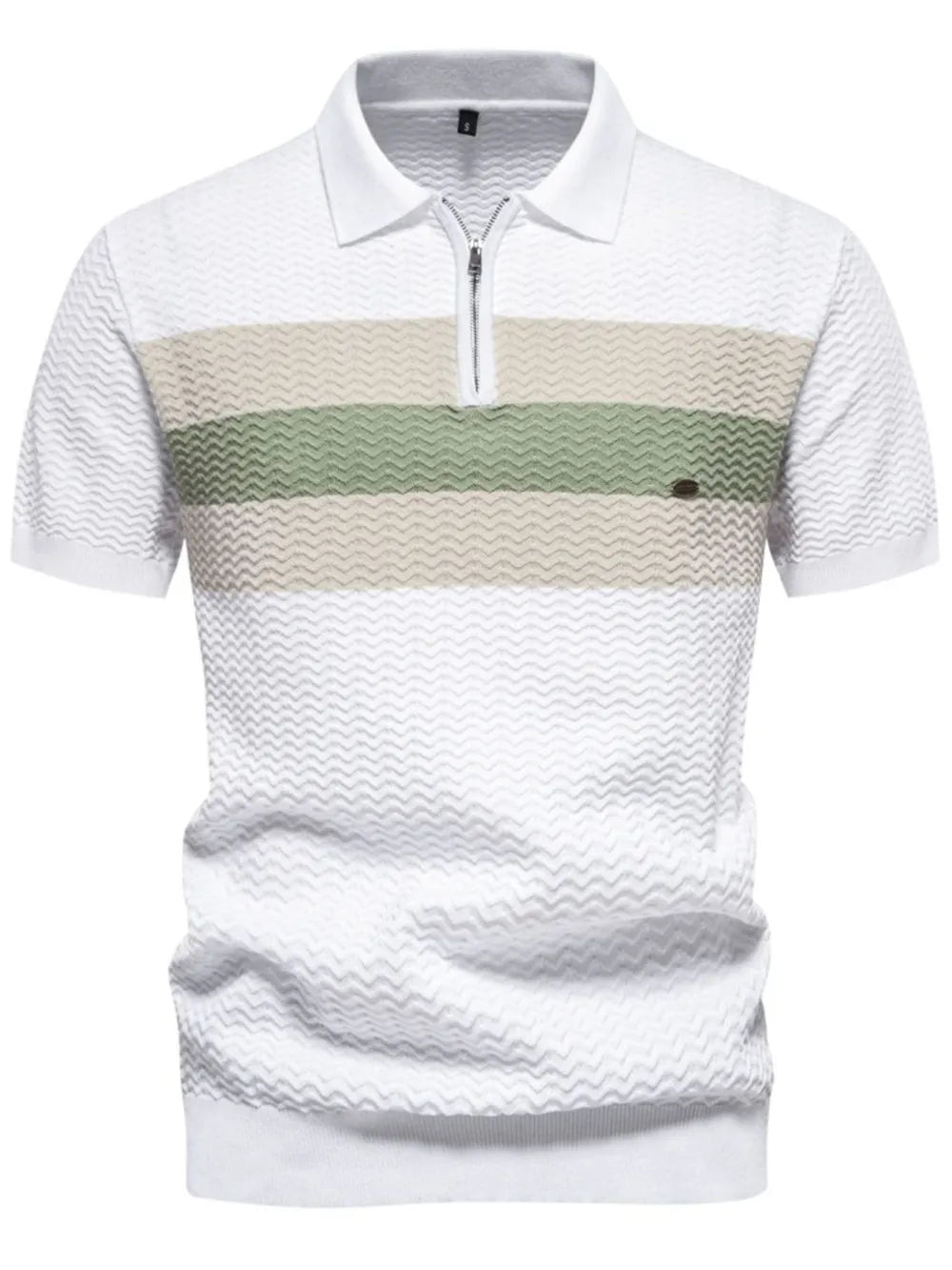 Men's Collared Neck Striped Texture Knit Polo Shirt - White