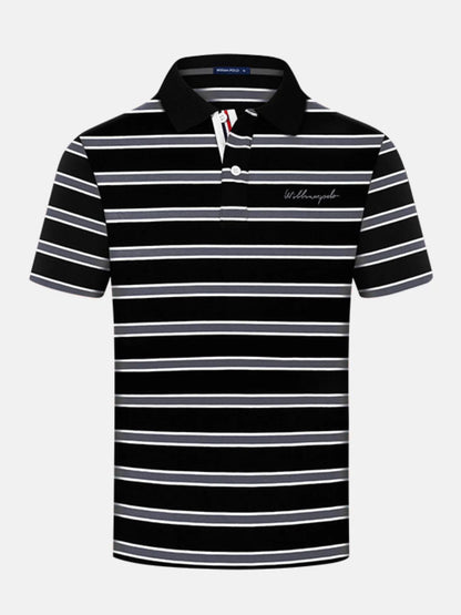 Men's Striped Short Sleeve Polo Shirt - Black