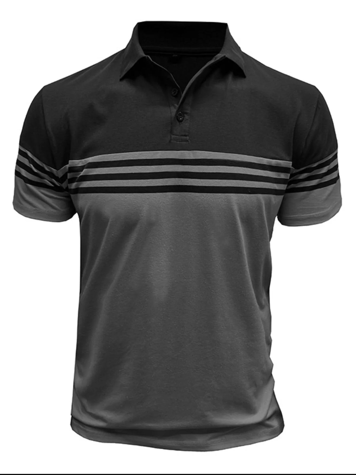 Men's Color Block Striped Polo Shirt - Dark Gray