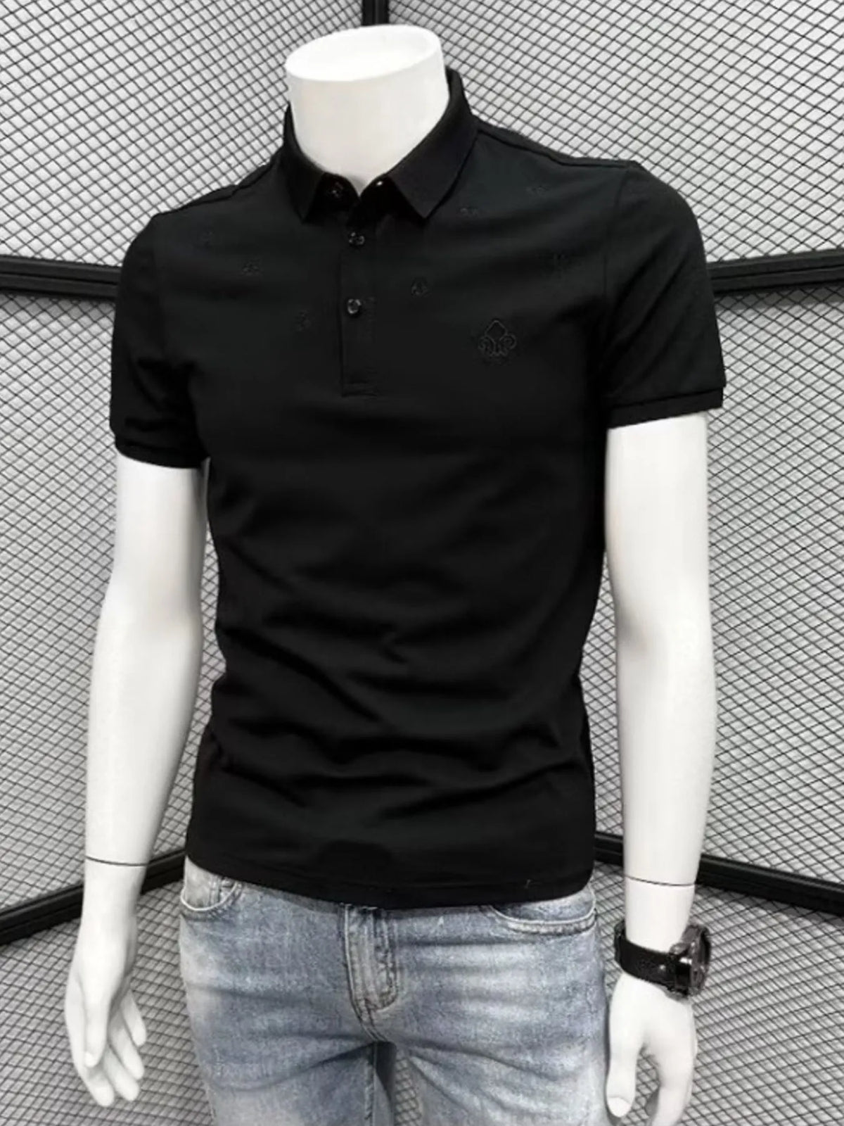 Men's Button Detail Short Sleeve Polo Shirt - Black
