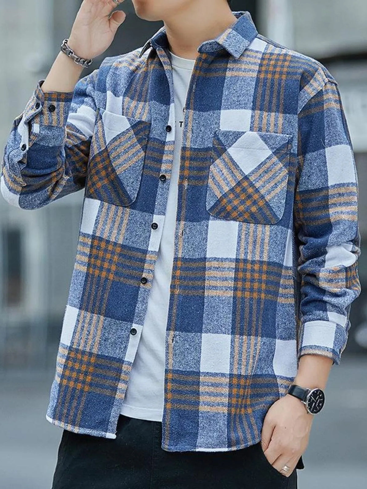 Men's Casual Plaid Long Sleeve Shirt | DCDesigns