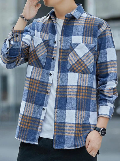 Men's Casual Plaid Long Sleeve Shirt | DCDesigns
