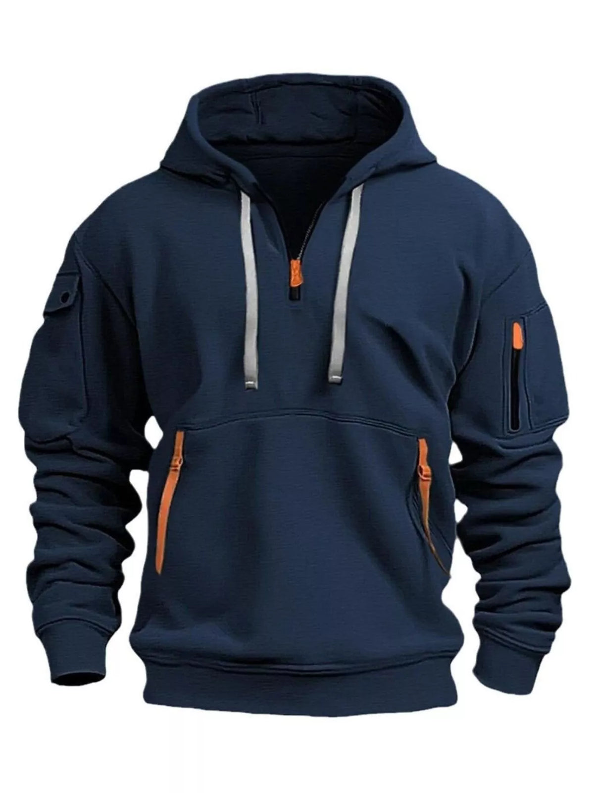 Men's Full Size Drawstring Half-Zip Pocket Hoodie Plus Size - DCDesigns mens casual hoodie product view