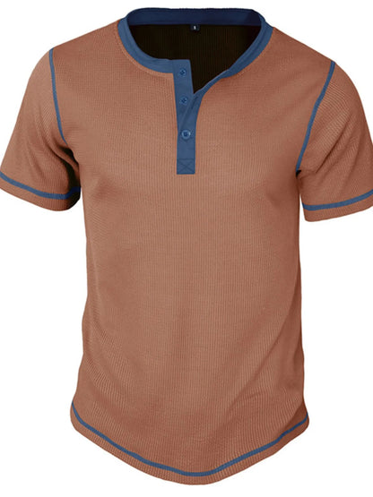 Men's Contrast Stitch Henley Polo Shirt - Gray