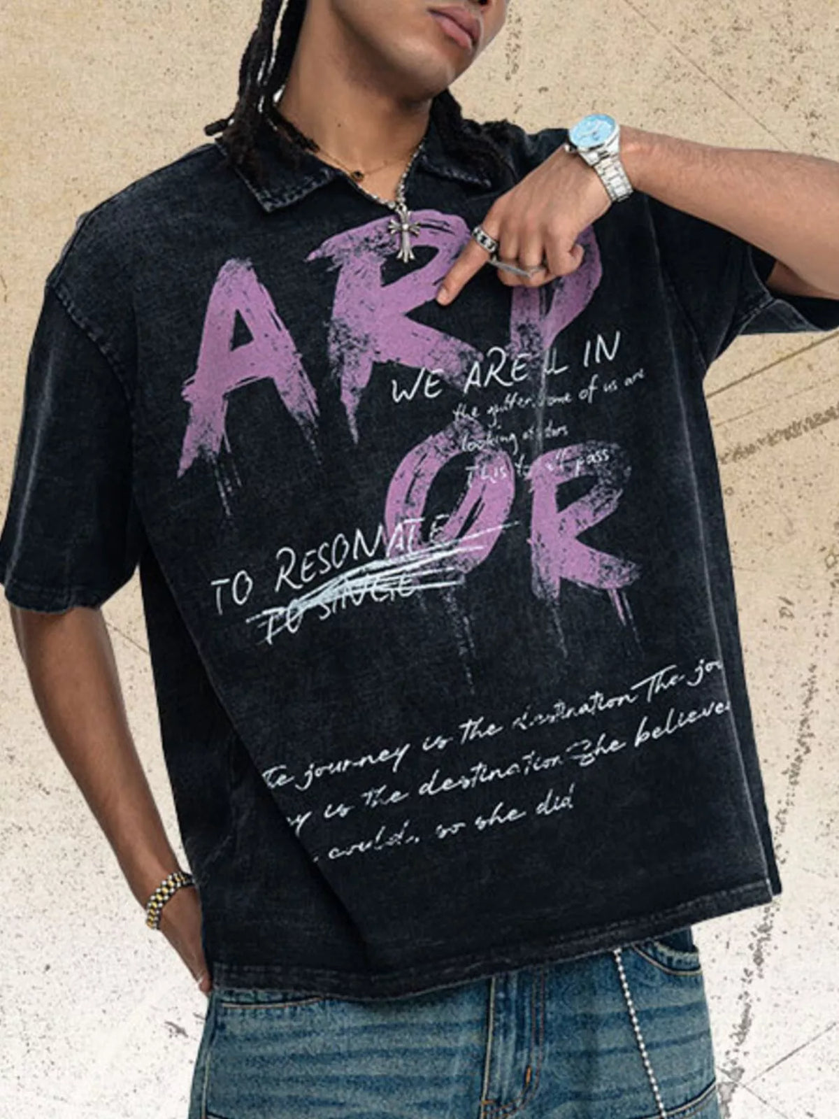 Men's Vintage Washed oversized graphic T-shirt – men's bold Y2K streetwear graphic tee, product image 2