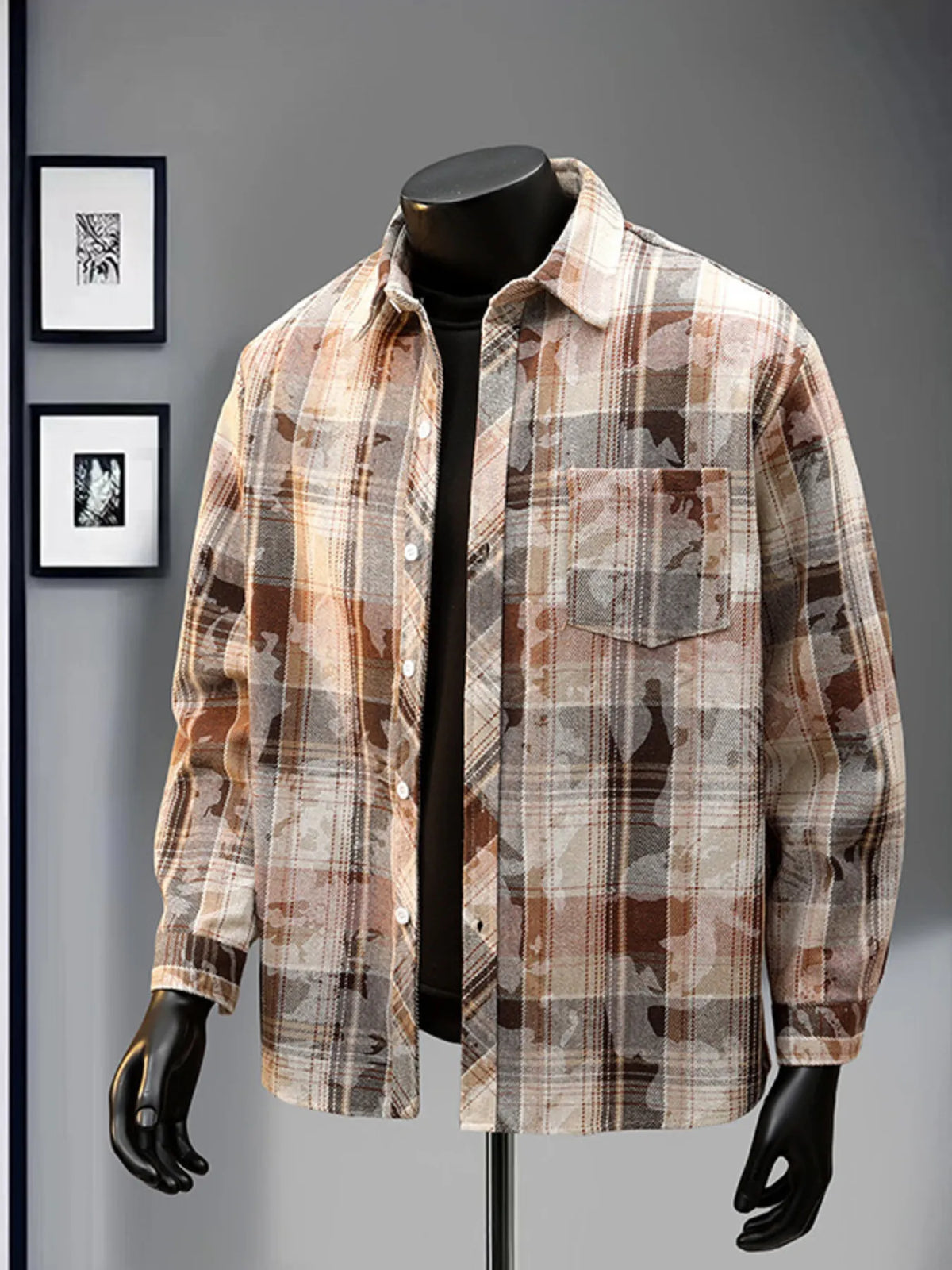 Men's Plaid Print Long Sleeve Shirt | DCDesigns