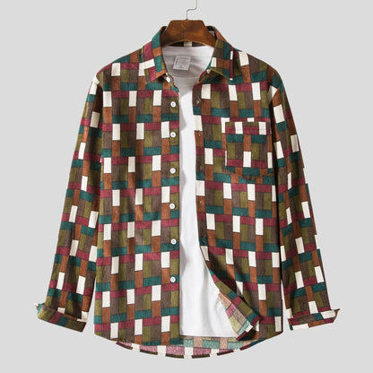 Men's Geometric Checkered Casual Button-Up Shirt | DCDesigns