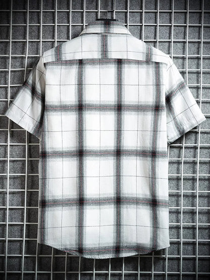 Men's Plaid Button-Up Short Sleeve Shirt | DCDesigns
