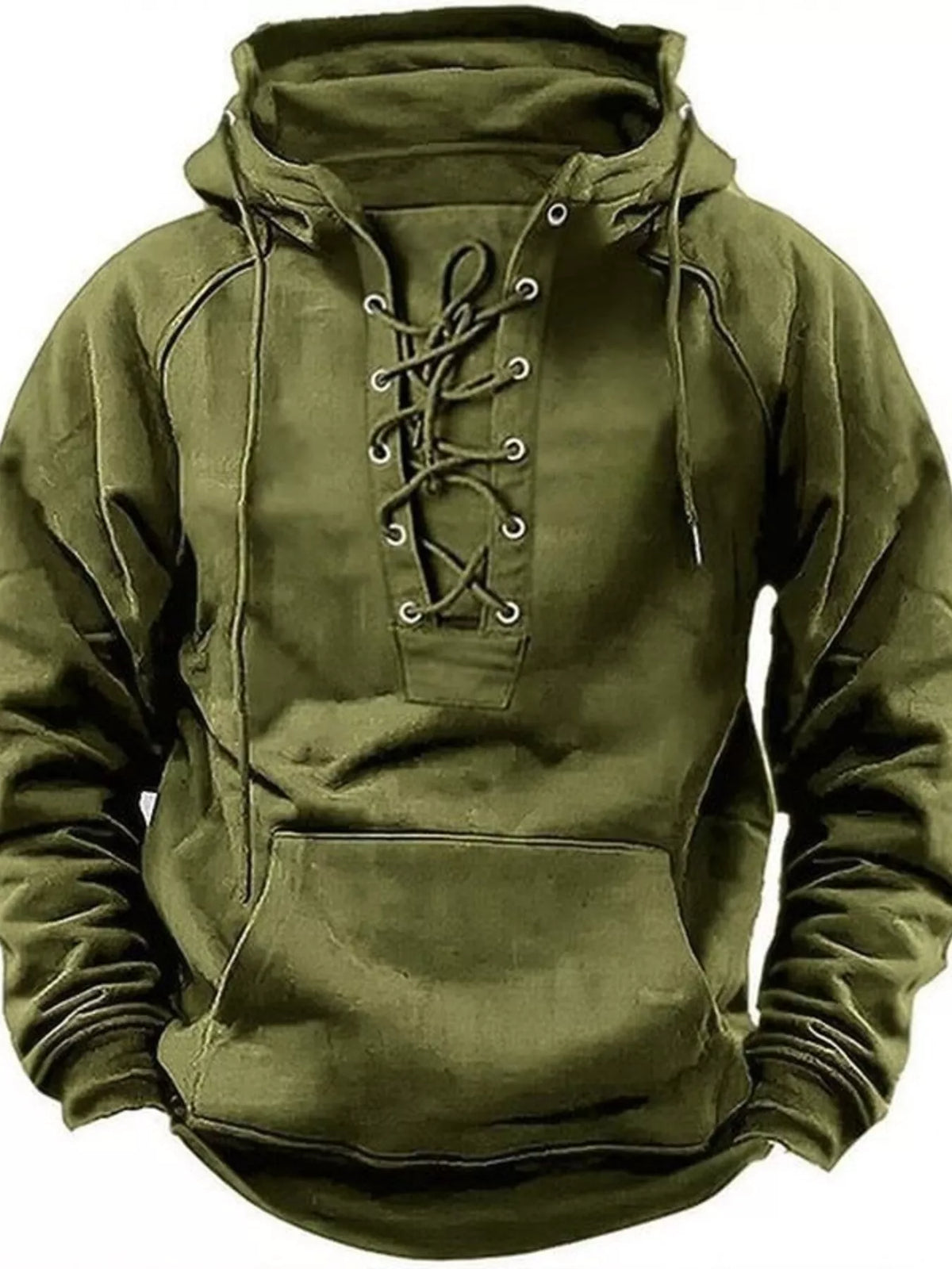 Men's Full Size Lace Up Front Raglan Sleeve Hoodie Plus Size - DCDesigns mens casual hoodie product view