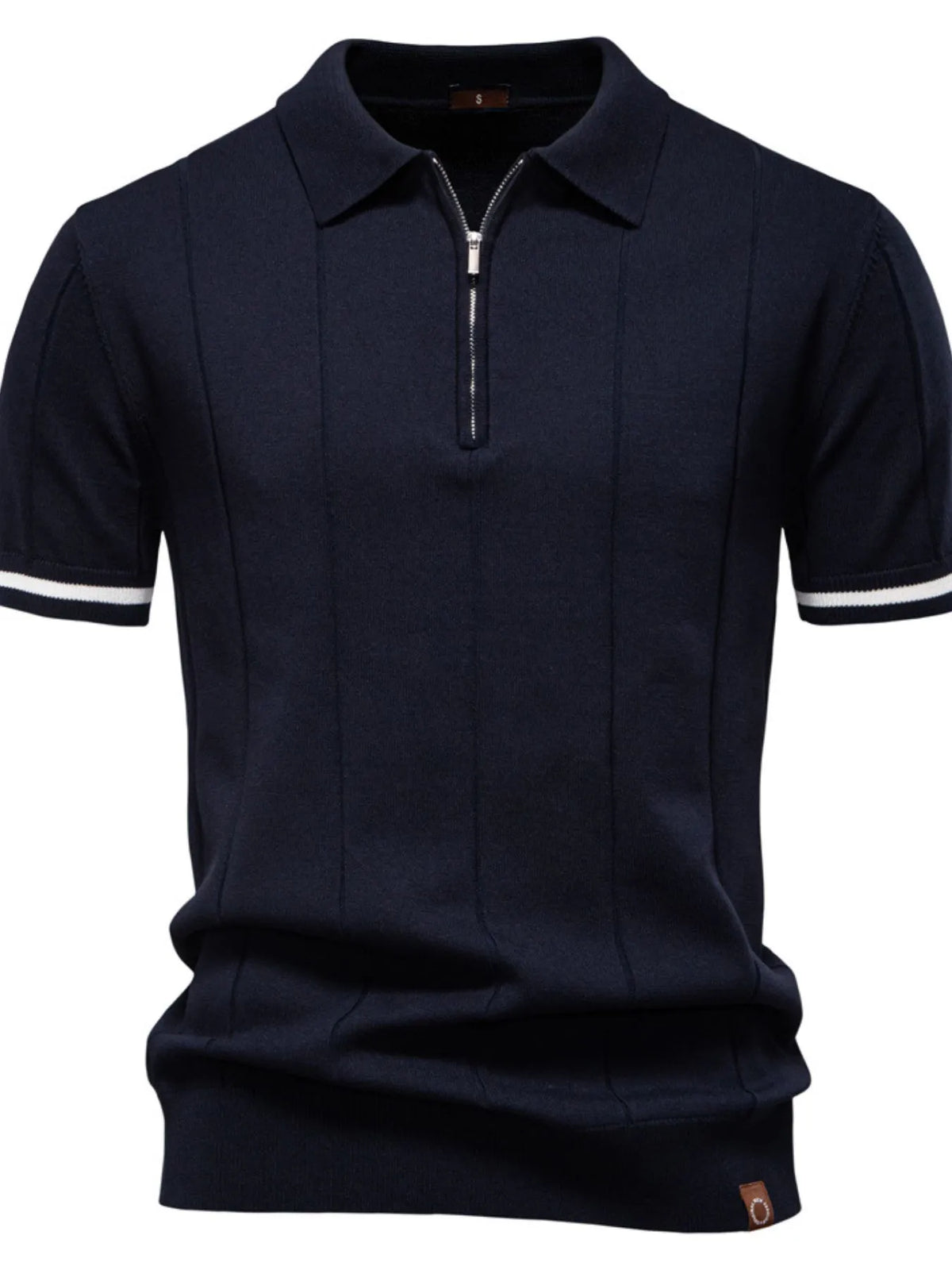 Men's Classic Zip-Neck Knitted Polo Shirt - Navy