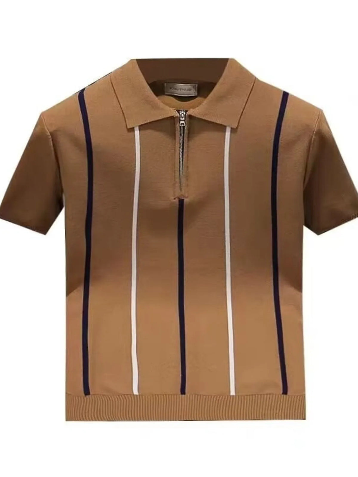 Men's Striped Zip Collar Short Sleeve Knit Polo Shirt - Blue