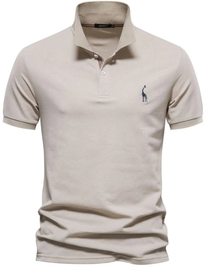 Men's Giraffe Embroidered Short Sleeve Polo Shirt - Moss