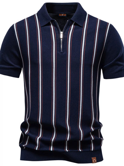 Men's Striped Short Sleeve Polo Shirt - White