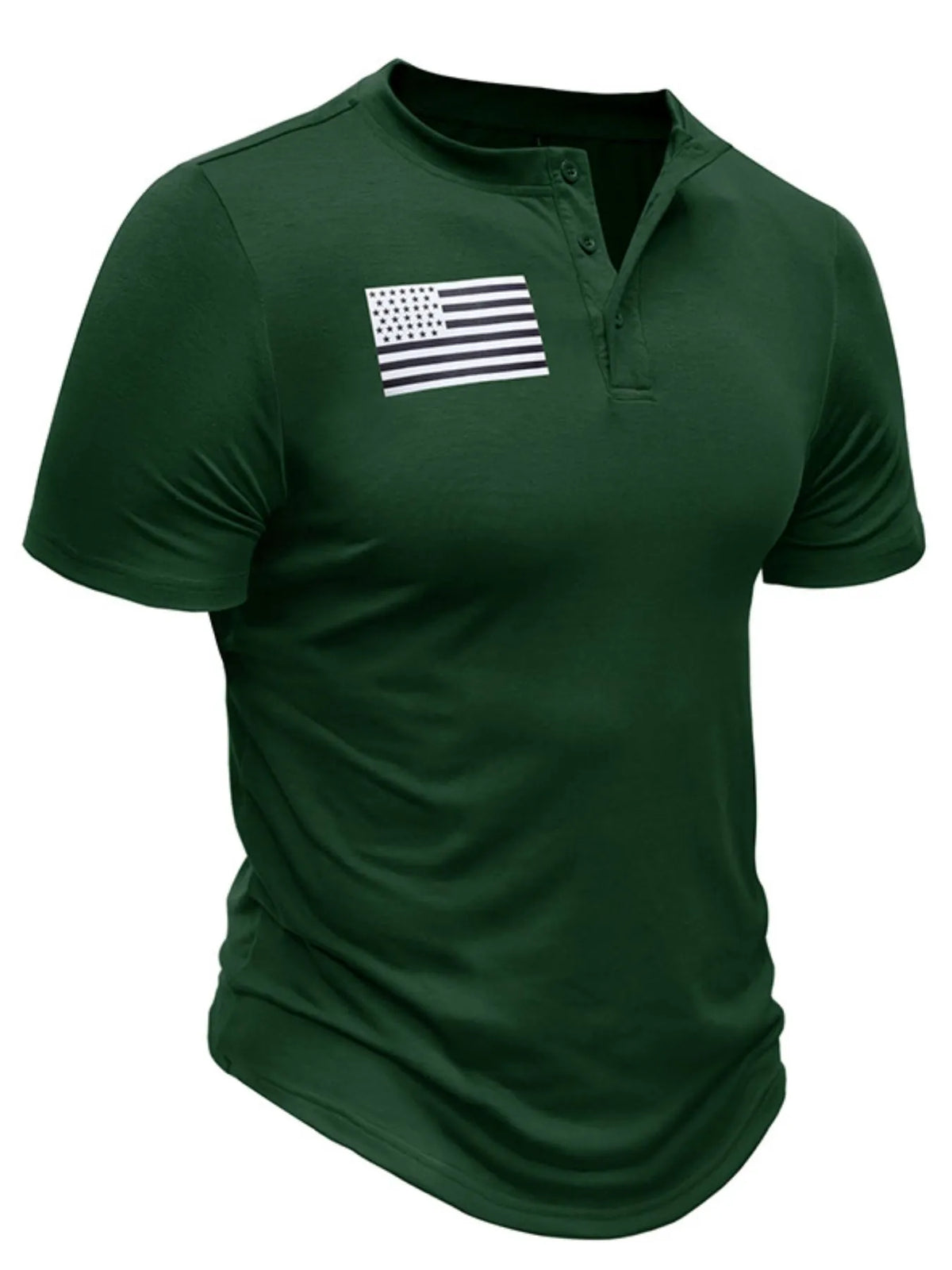 Men's American Flag Short Sleeve Henley Top - White