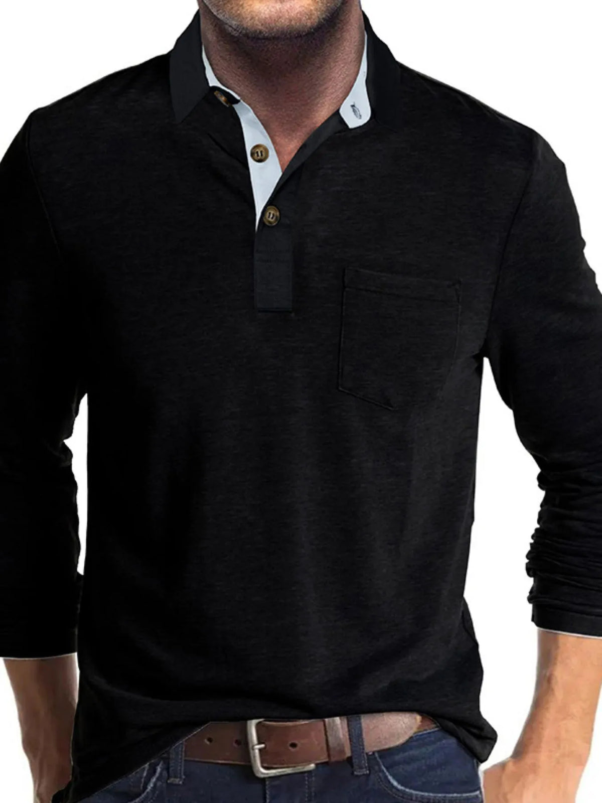 Men's Long Sleeve Pocket Polo Shirt - White