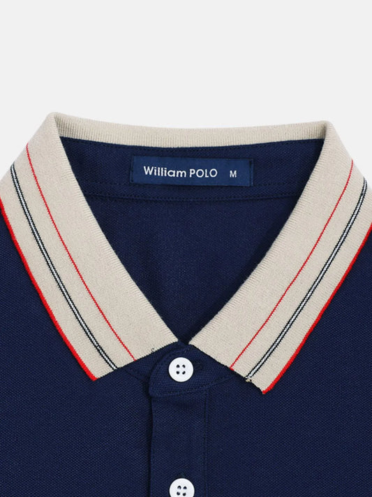 Men's Striped Collar Short Sleeve Polo Shirt - Navy