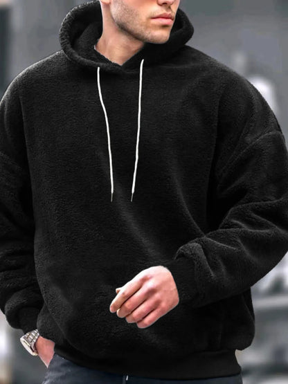 Men's Drawstring Long Sleeve Fleece Hoodie - DCDesigns mens casual hoodie product view