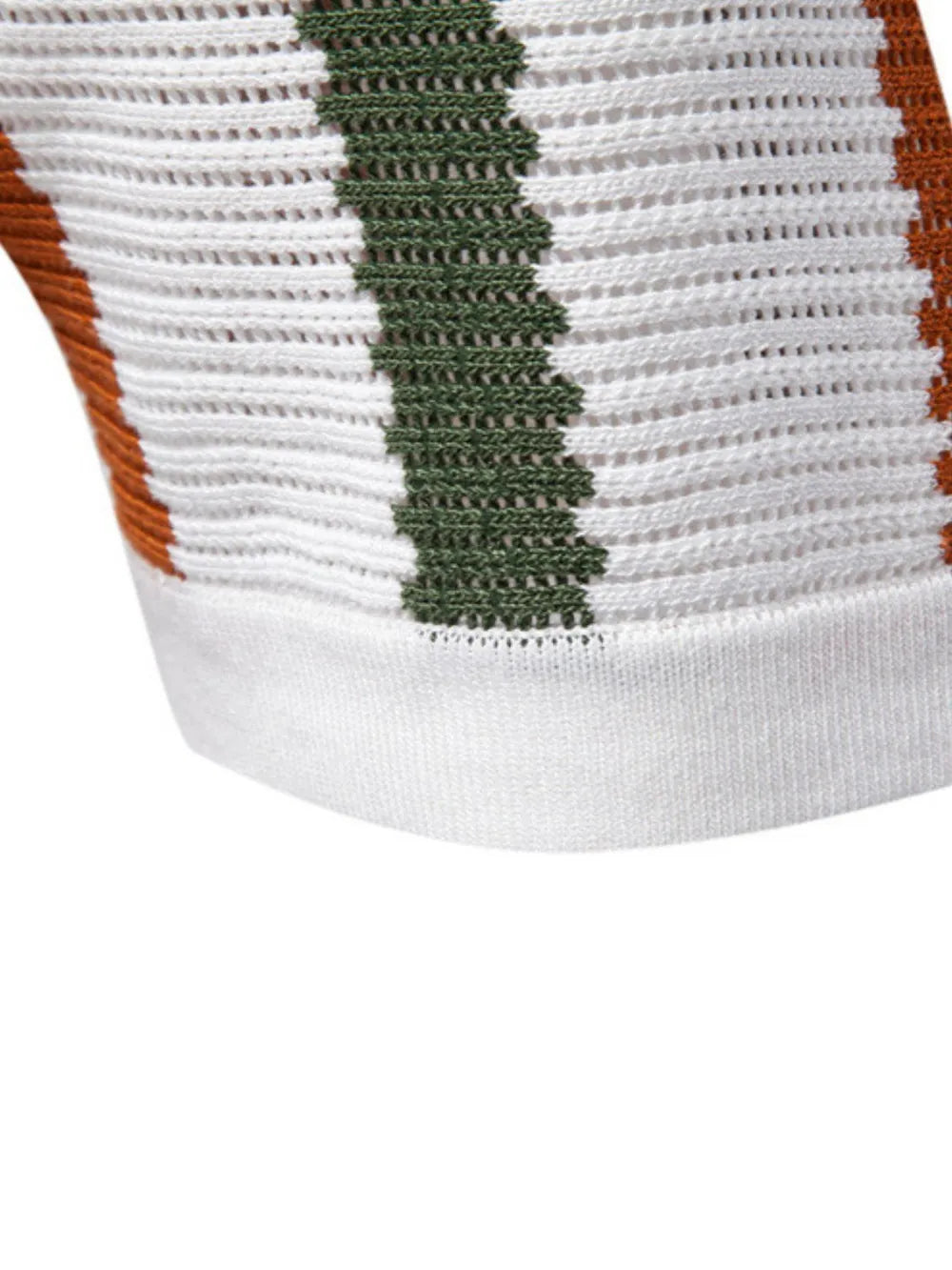Men's Collared Neck Striped Knit Polo Shirt - White