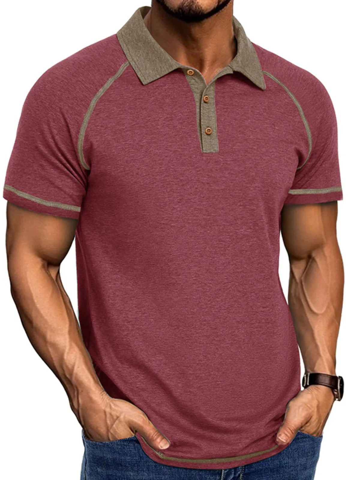 Men's Contrast Collar Short Sleeve Polo Shirt - Gray