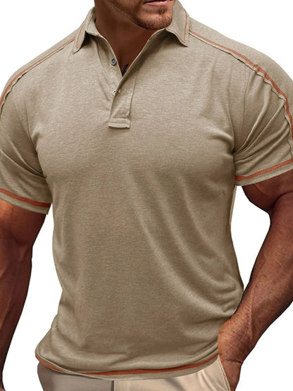 Men's Collared Neck Polo Shirt with Contrast Piping - Moss