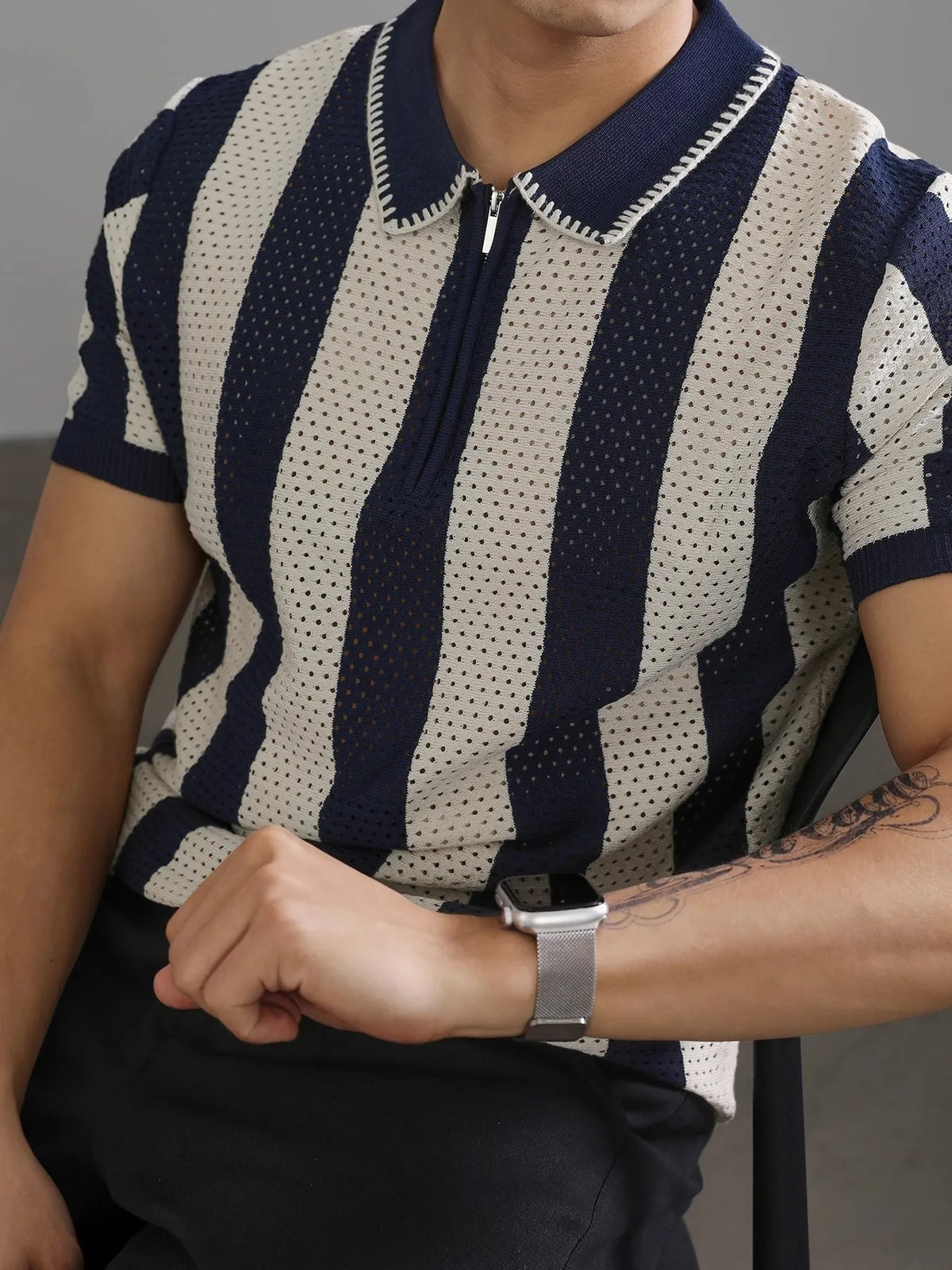Men's Two-Tone Short Sleeve Polo Shirt - Black