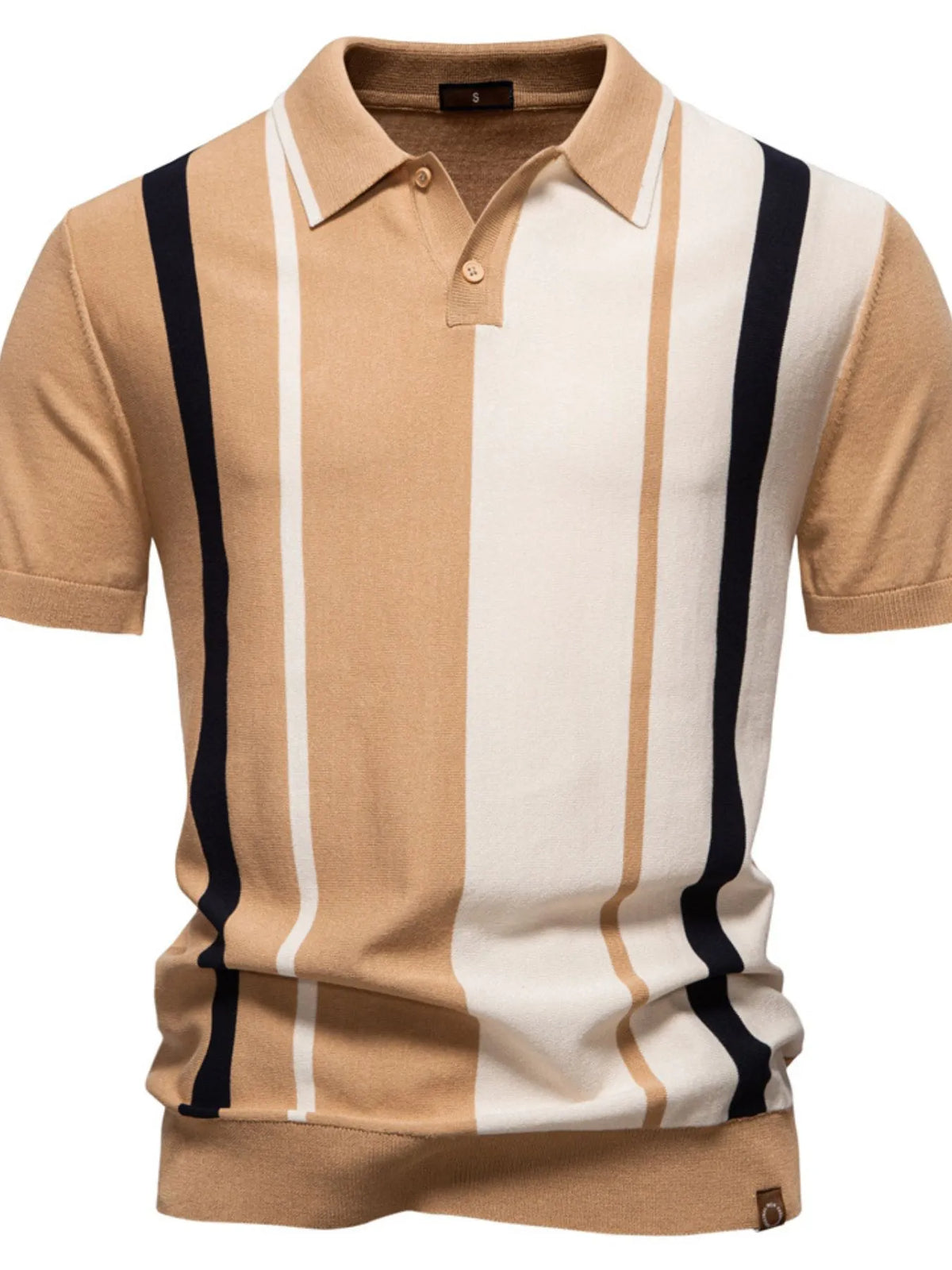 Men's Color Block Striped Knit Polo Shirt - Navy